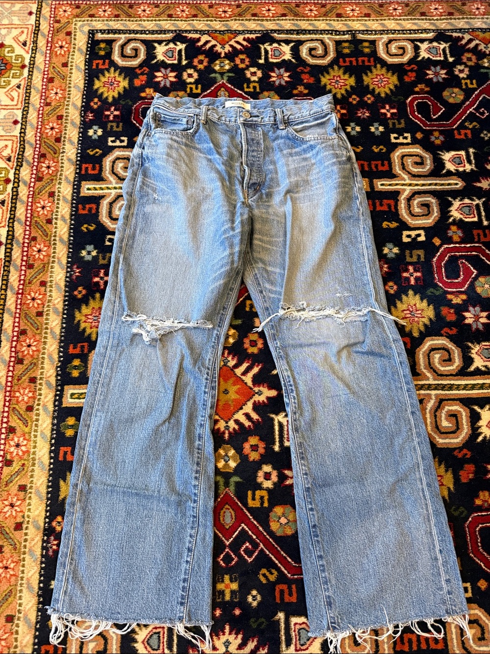 MOUSSY Vintage Clifton Remake Flare Jeans Size 30 Distressed Light Wash Raw Hem